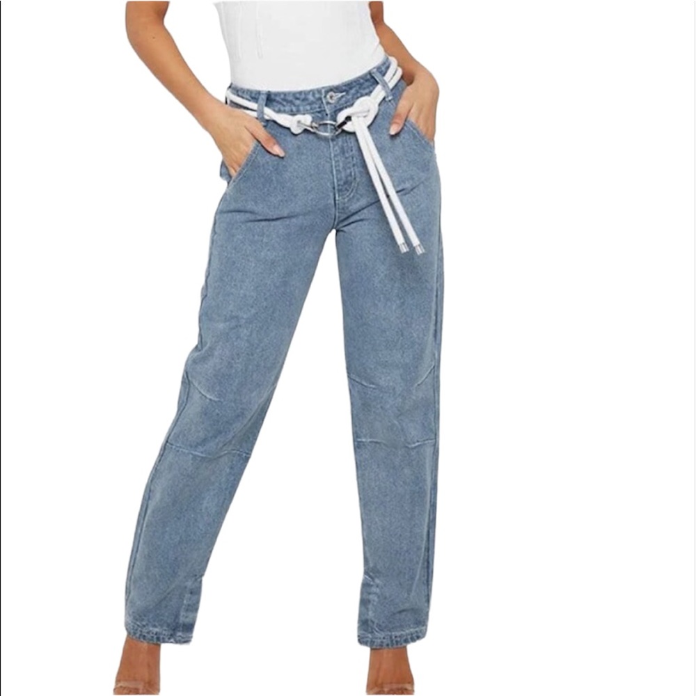 NEW NWT Maniere De Voir ROPE WAIST Mom jeans mid blue size 31